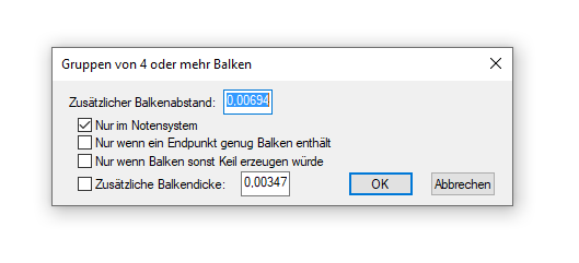 Dialogbox Gruppen von 4 und mehr Balken
