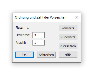 Dialogbox Ordnung und Zahl der Vorzeichen