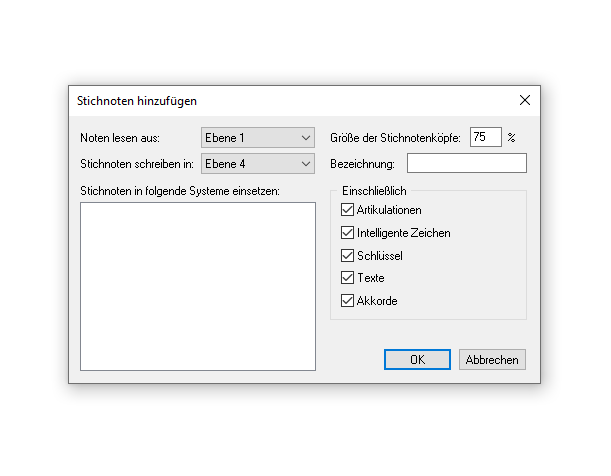 Dialogbox Stichnoten hinzufügen