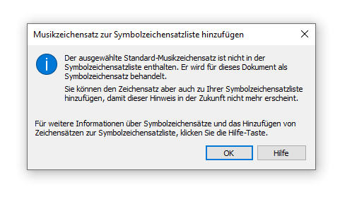 Dialogbox Musikzeichensatz zur Symbolzeichensatzliste hinzufügen