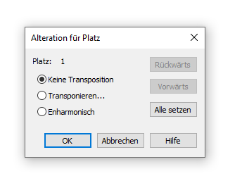 Dialogbox Alteration für Platz