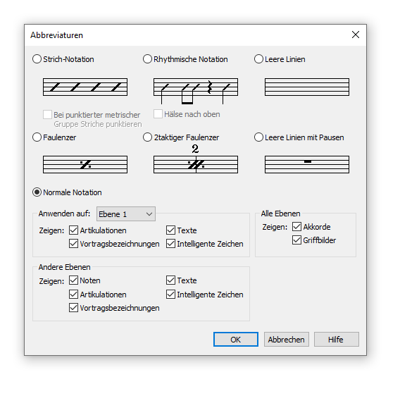 Dialogbox Abbreviaturen