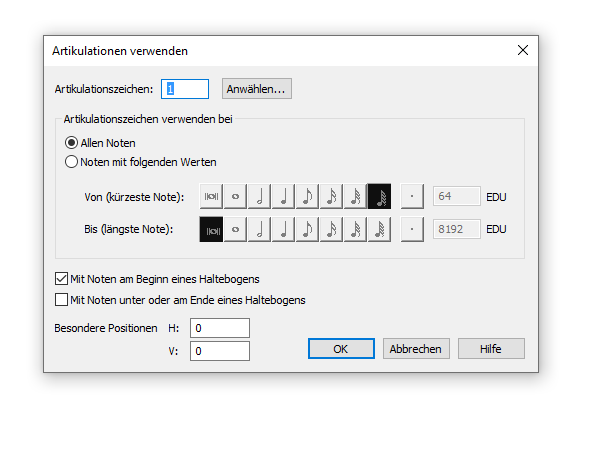 Dialogbox Artikulationen verwenden