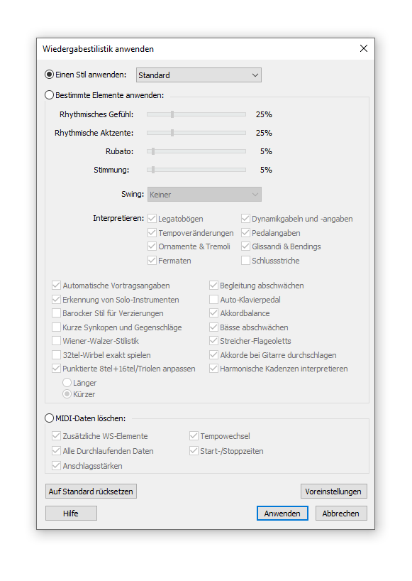 Dialogbox Wiedergabestilistik anwenden