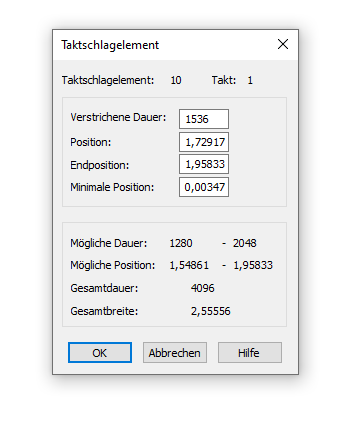 Dialogbox Taktschlagelement