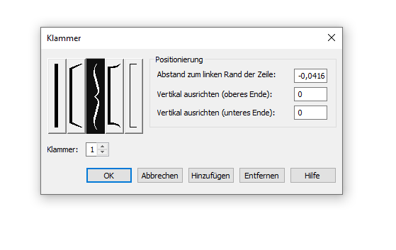 Dialogbox Klammer