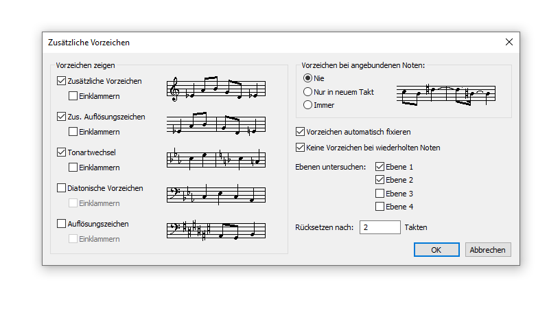 Dialogbox Zusätzliche Vorzeichen 