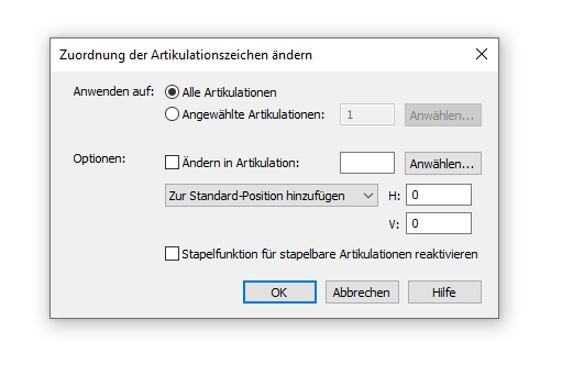 Dialogbox Zuordnung der Artikulationszeichen ändern