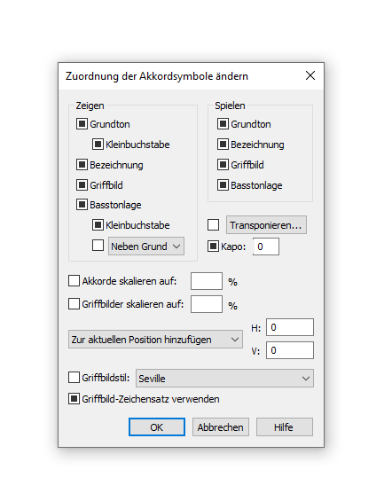 Dialogbox Zuordnung der Akkordsymbole ändern