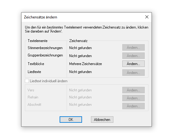 Dialogbox Zeichensätze ändern