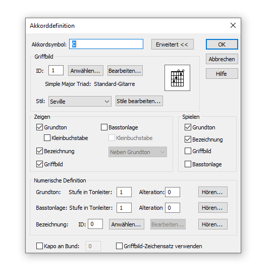 Dialogbox Akkorddefinition