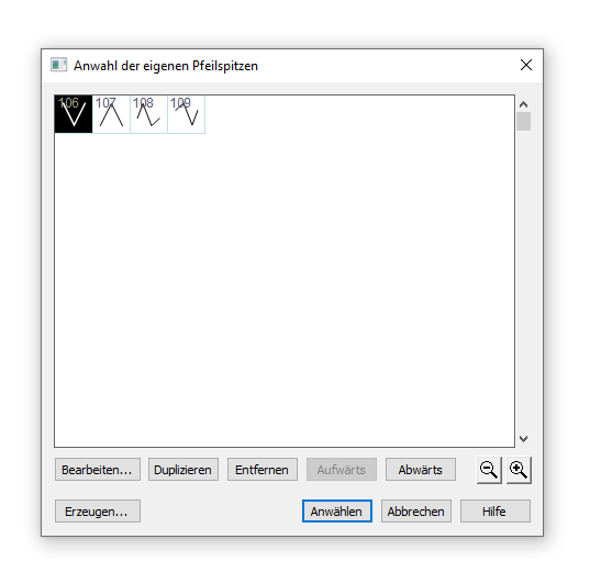 Dialogbox Anwahl der eigenen Pfeilspitzen