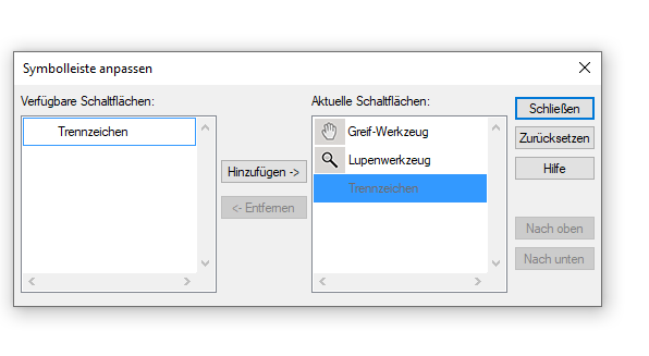 Dialogbox Symbolleiste anpassen