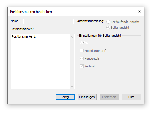 Dialogbox Positionsmarken bearbeiten