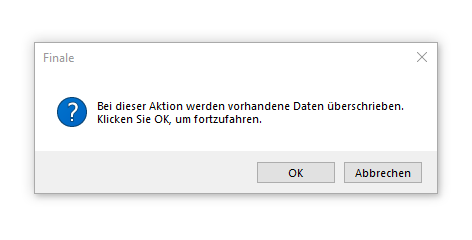Dialogbox Es werden vorhandene Daten überschrieben
