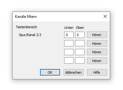 Dialogbox Kanäle filtern