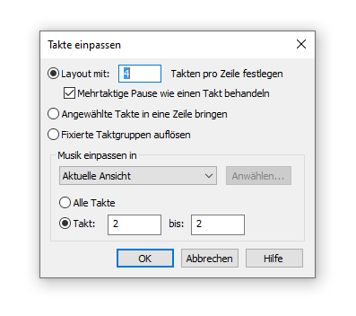 Dialogbox Takte einpassen