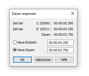Dialogbox Dauer anpassen