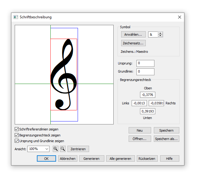 Dialogbox Schriftbeschreibung