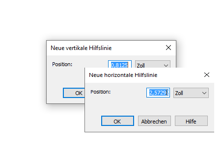 Dialogbox Hilfslinie neu positionieren