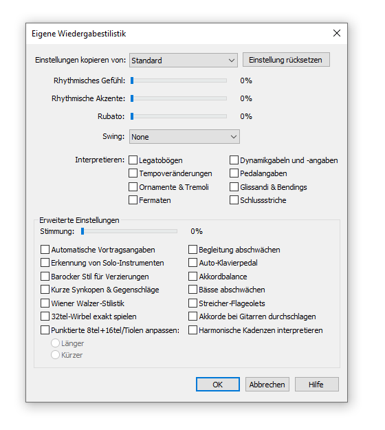 Dialogbox Eigene Wiedergabestilistik