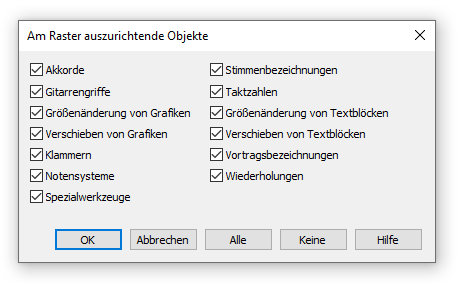 Dialogbox Am Raster auszurichtende Objekte