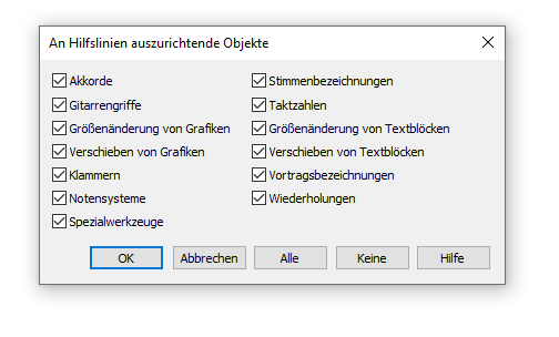 Dialogbox An Hilfslinien auszurichtende Objekte