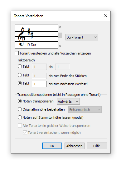 Palette Tonart-Vorzeichen