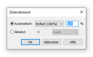 Dialogbox Zeilenabstand
