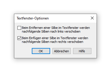 Dialogbox Textfenster-Optionen