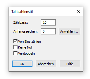 Dialogbox Taktzahlenstil