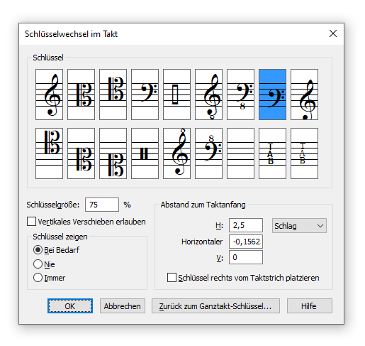 Dialogbox Schlüsselwechsel im Takt