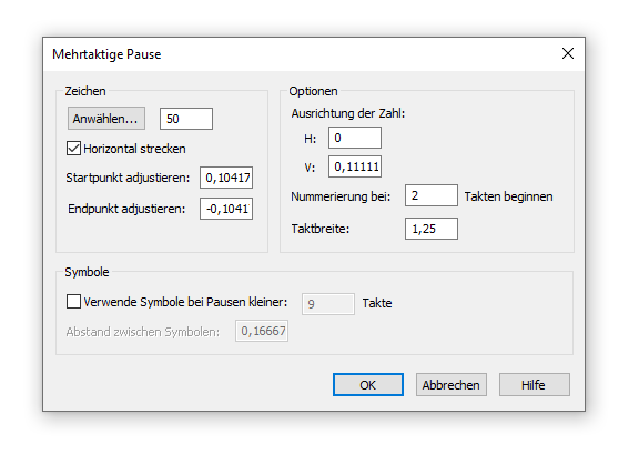 Dialogbox Mehrtaktige Pausen