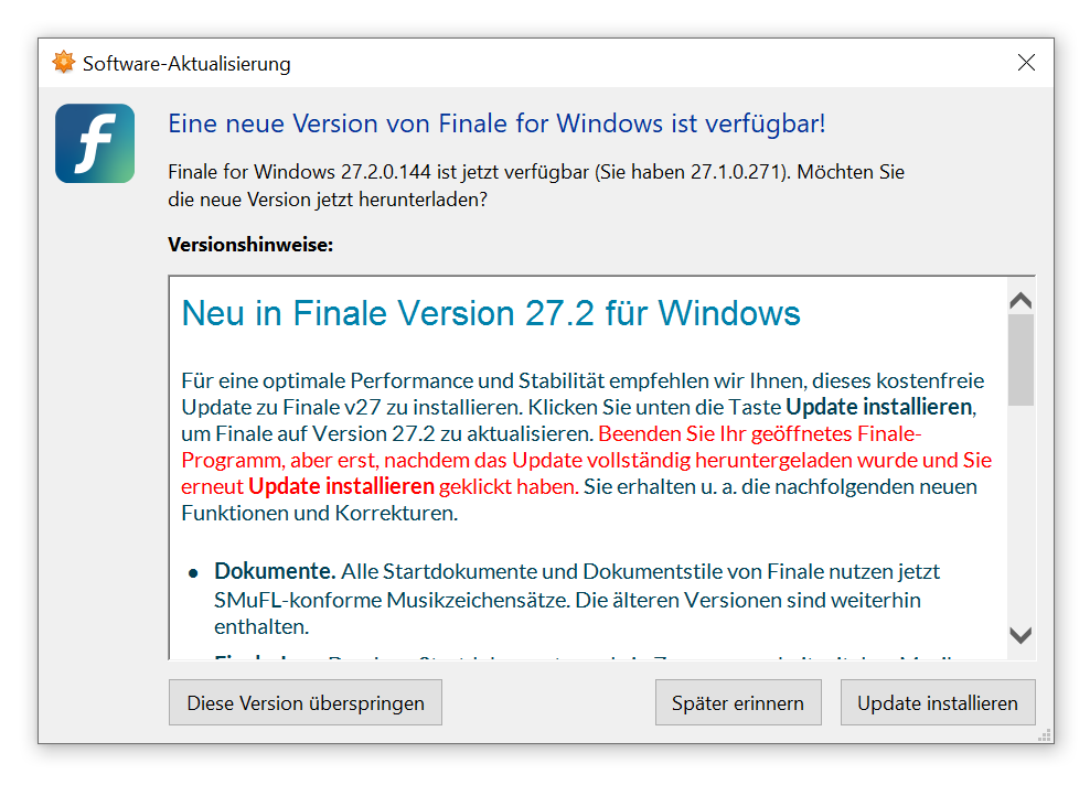 Dialogbox Softwareupdate