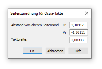 Dialogbox Seitenzuordnung des Ossia-Taktes