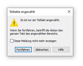 Dialogbox Teiltakte angewählt