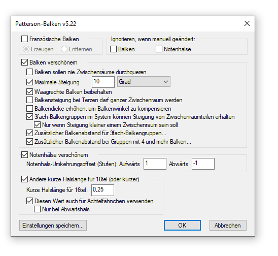 Dialogbox Patterson-Balken