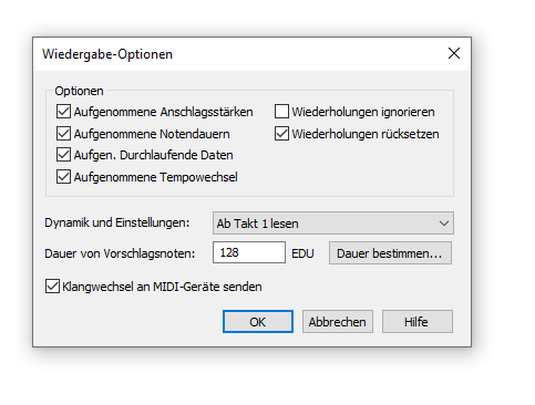 Dialogbox Wiedergabe-Optionen