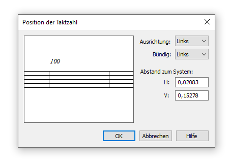 Dialogbox Position der Taktzahl