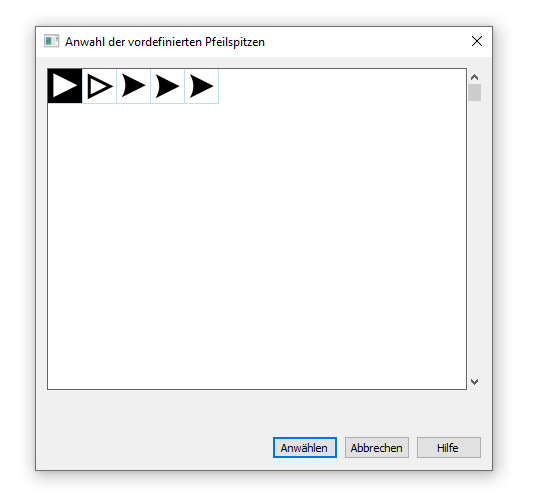 Dialogbox Anwahl der vordefinierten Pfeilspitzen