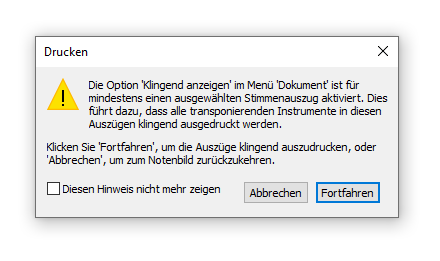 Dialogbox Warnung Drucken