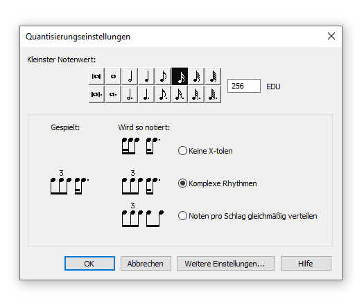 Dialogbox Quantisierungseinstellungen