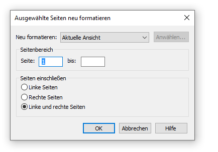 Dialogbox Ausgewählte Seiten neu formatieren