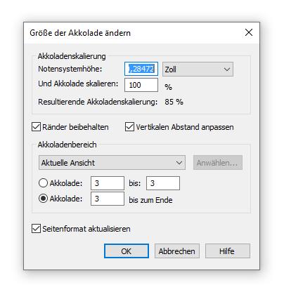 Dialogbox Größe der Akkolade ändern
