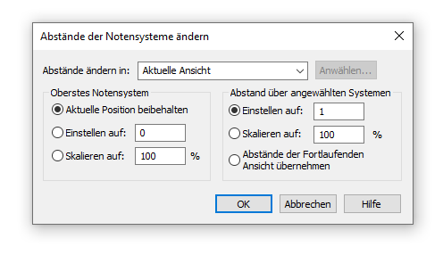 Dialogbox Abstände der Notensysteme ändern