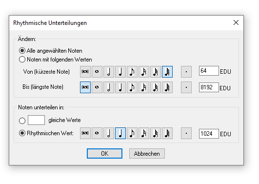 Dialogbox Rhythmische Unterteilungen