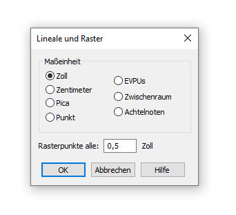 Dialogbox Lineale und Raster