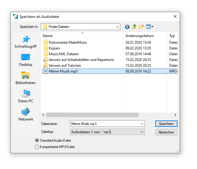 Dialogbox Speichern als Audiodatei