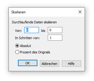 Dialogbox Skalieren – Durchlaufende Daten