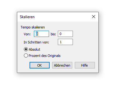 Dialogbox Skalieren – Tempo
